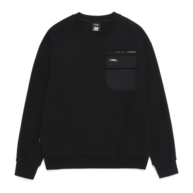 N261USW050 가슴포켓 세미오버핏 하이브리드 맨투맨 BLACK