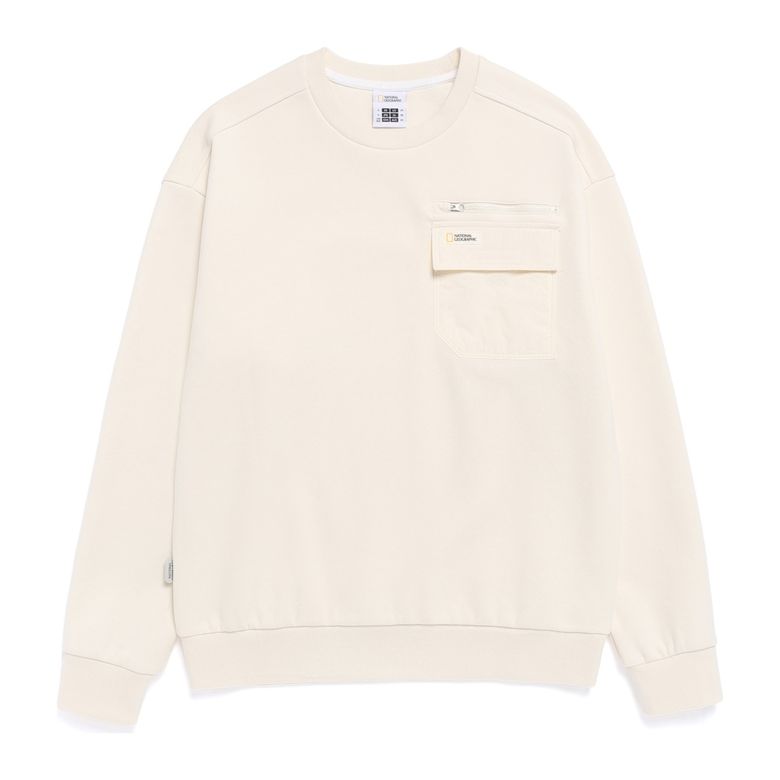 N261USW050 가슴포켓 세미오버핏 하이브리드 맨투맨 IVORY