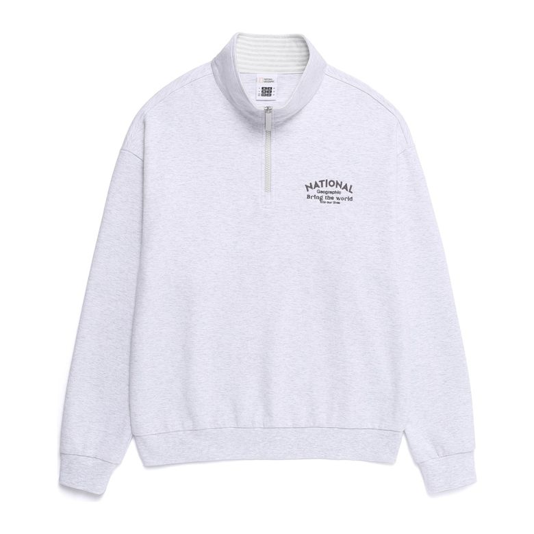 N261USW922 론트라 그래픽 세미오버핏 하프집업 맨투맨 OATMEAL