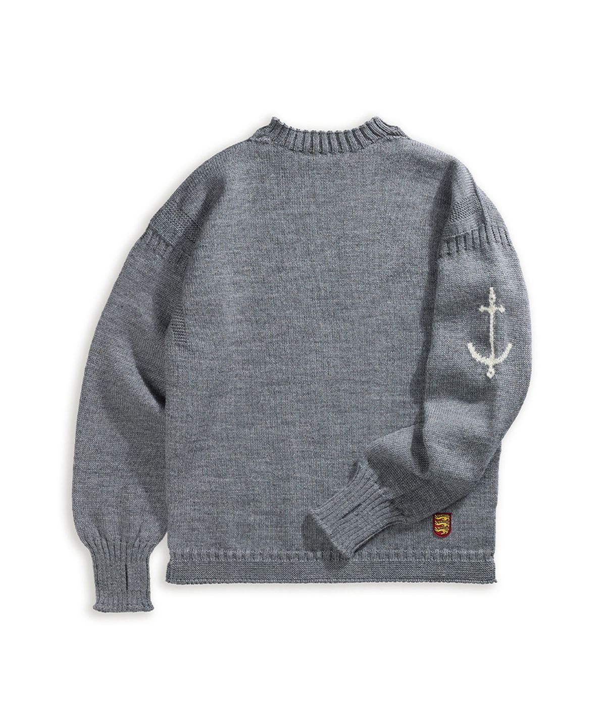 건지 울른스(Guernsey Woollens) 피셔맨 홀가먼트 스웨터 - 미드 그레이
