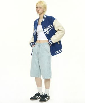 키스 오버사이즈 베이직 데님쇼츠 라이트인디고블루