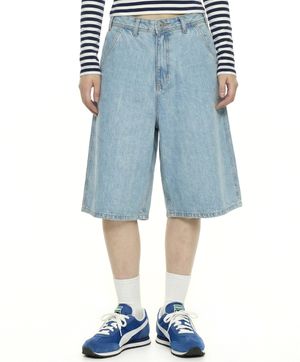 키스 오버사이즈 베이직 데님쇼츠 미디움인디고블루