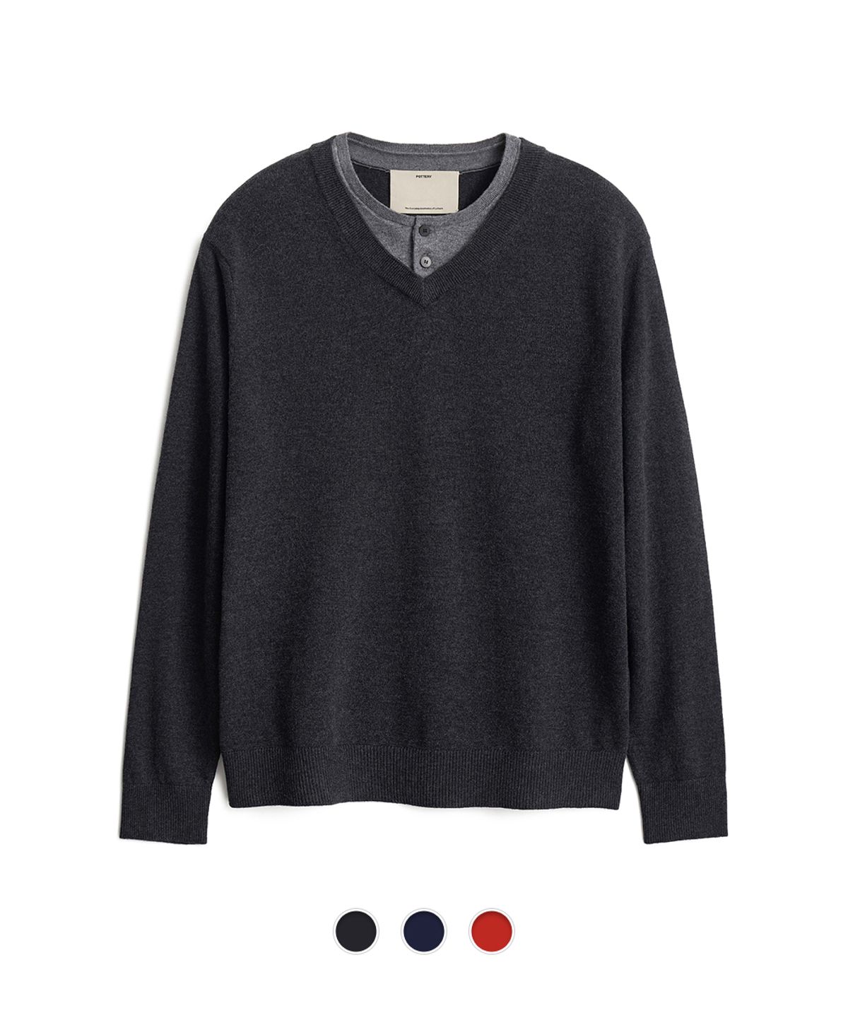 포터리(POTTERY) Double Layered Henryneck Knit - 3 Color