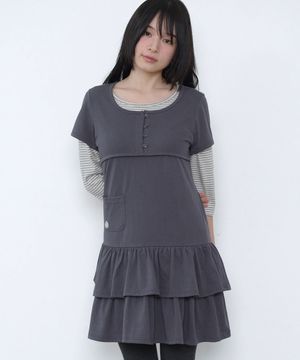 버튼 프릴 원피스 [차콜]
