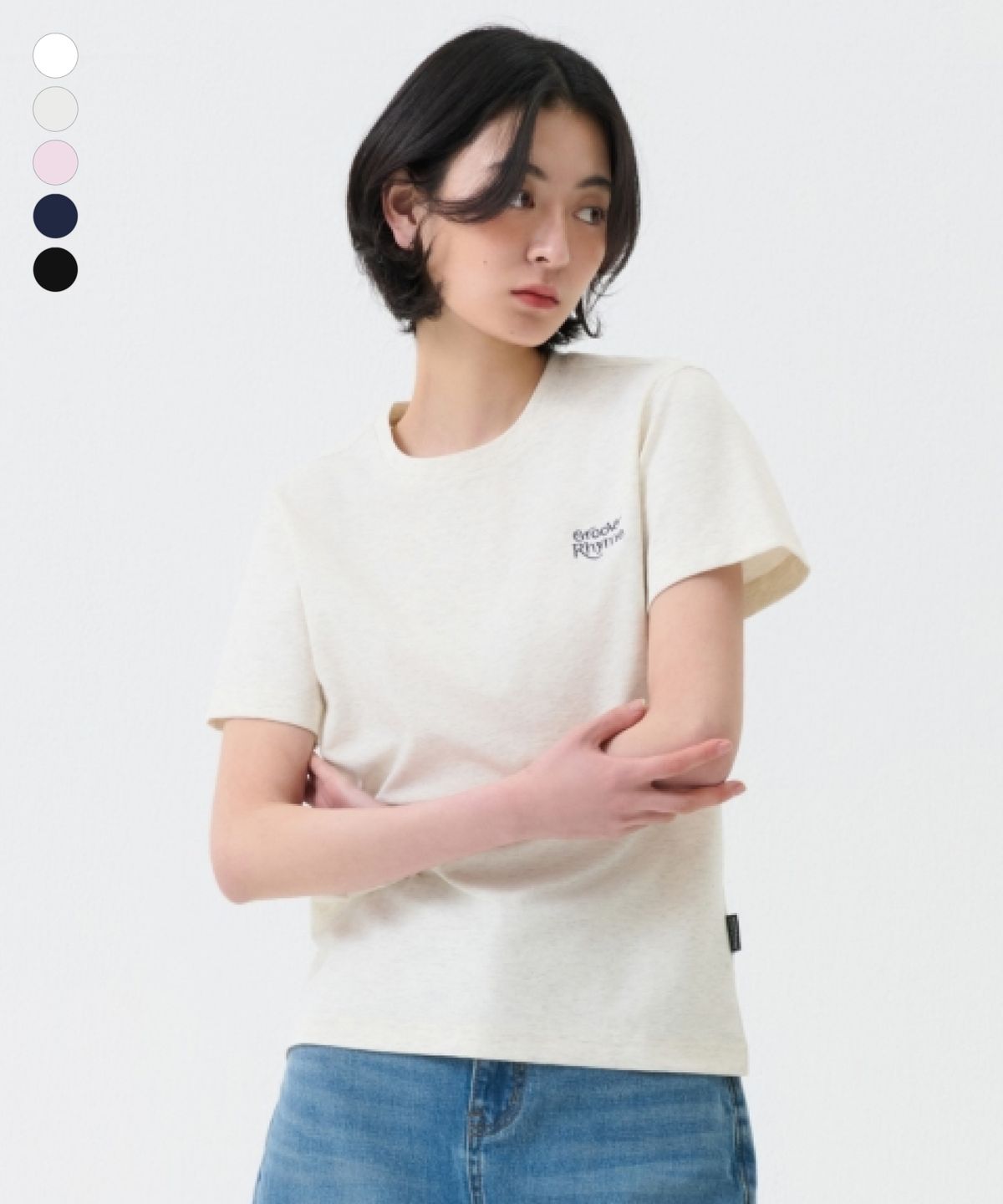 그루브라임(GROOVE RHYME) 여성  분또 심플 로고 레터링 반팔 티셔츠 (5COLOR) (LRAMCTR507P)
