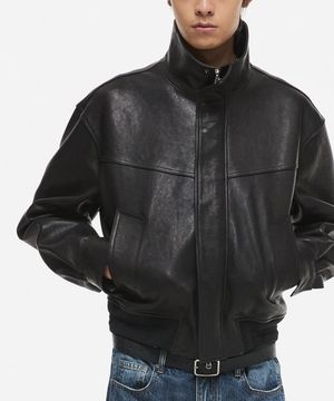 [프리미엄] 람포 하이넥 베지터블 램스킨 자켓 블랙