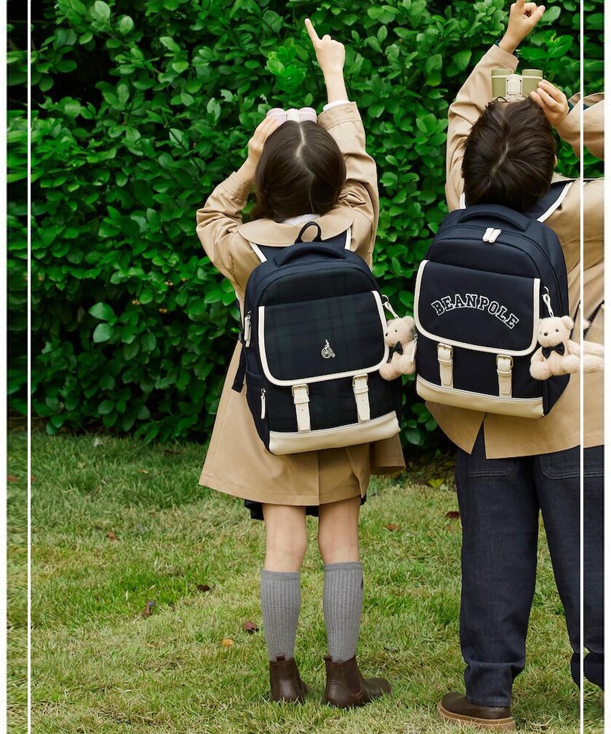 빈폴 키즈(BEANPOLE KIDS) 체크 클래식 플랩 책가방 세트  그린 (PS00136924M)