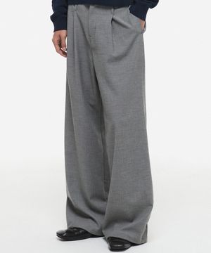 울 더블 루프 와이드 플레어 슬랙스 그레이