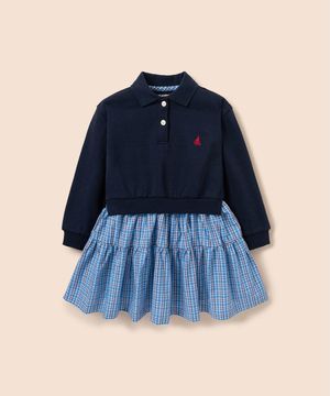 클래식 체크 믹스 원피스  네이비 (BI6171G90R)