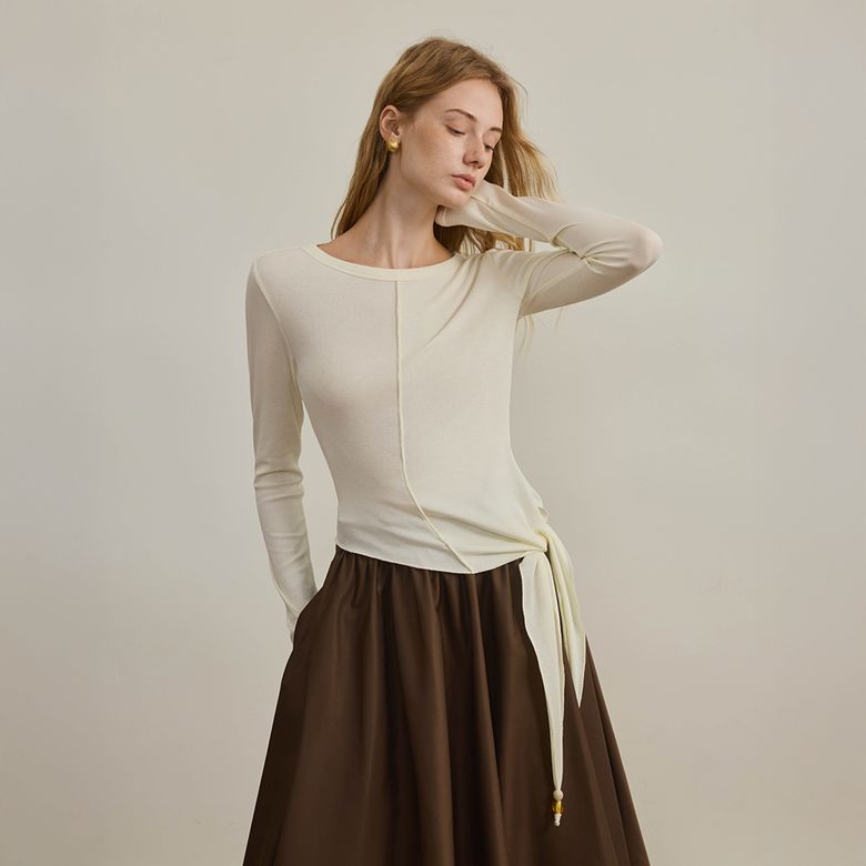 YY_Beaded lace-up top_2color