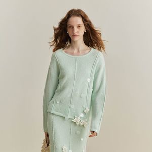 YY_Crew neck flower knit