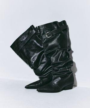 Kimera Knee-High Slouchy Long Boots_Crack Black