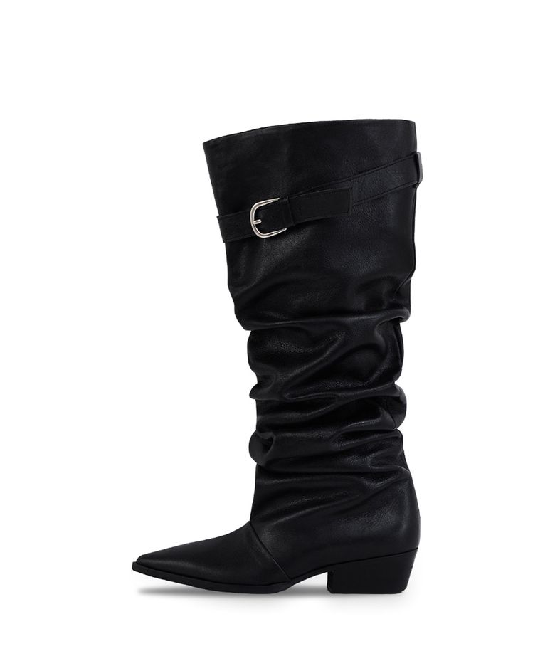 Kimera Knee-High Slouchy Long Boots_Crack Black
