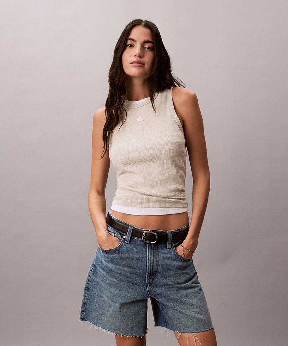 캘빈클라인 진(CALVIN KLEIN JEANS) 여성 모노그램 패치 와플 레이서 탱크 47F232G P4P