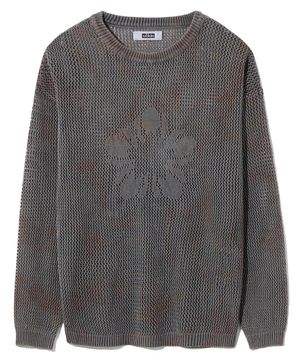 [런웨이] 전통염색 감, 먹 무궁 크로셰 풀오버 니트_브라운