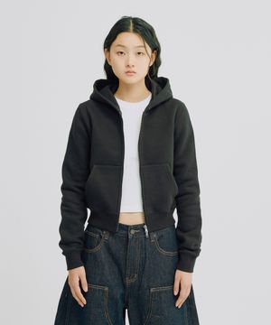 [크롭 티셔츠 추가] (우먼스) 아일렛 크롭 후드집업 (블랙)