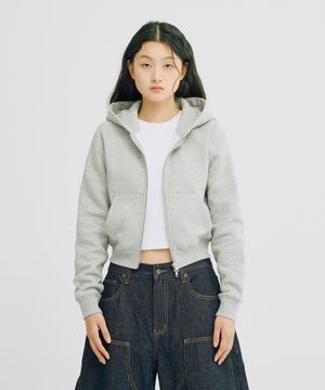 [크롭 티셔츠 추가] (우먼스) 아일렛 크롭 후드집업 (멜란지그레이)