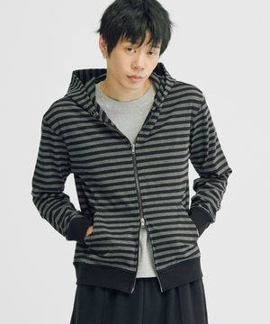 [크롭 티셔츠 추가] 스트라이프 크롭 후드집업 (차콜)