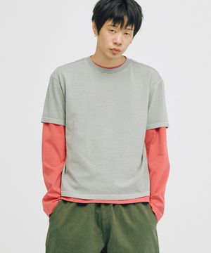 피그먼트 레이어드 크롭티 (그레이+인디핑크)