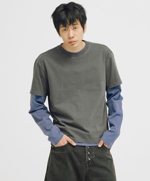 피그먼트 레이어드 크롭티 (차콜+네이비)