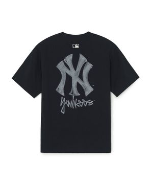 베이직 심플 스트릿 로고 오버핏 반팔 티셔츠 NY (Black)