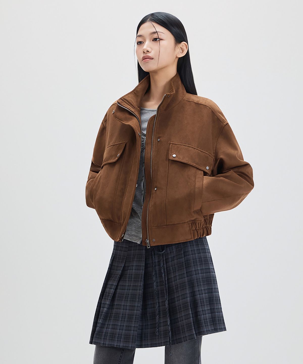 미쏘(MIXXO) 하이넥 페이크 스웨이드 점퍼_MIWJLG211C