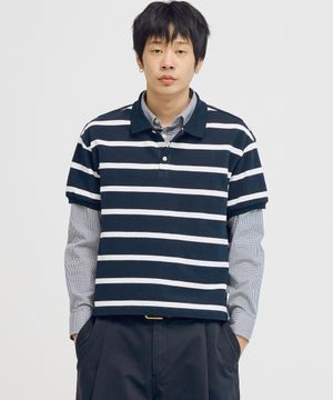 [크롭 롱 슬리브 추가] 피케 폴로 하프 티셔츠 (네이비)