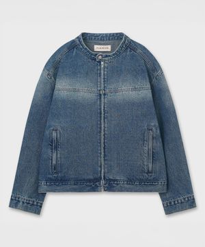 바이커 데님 자켓 미드블루