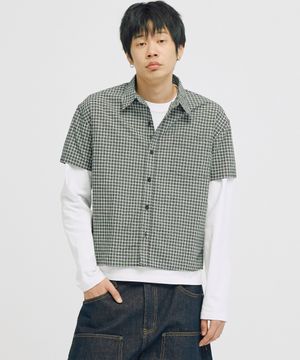 [크롭 롱 슬리브 추가] 아일렛체크 크롭 셔츠 (아일렛블랙)