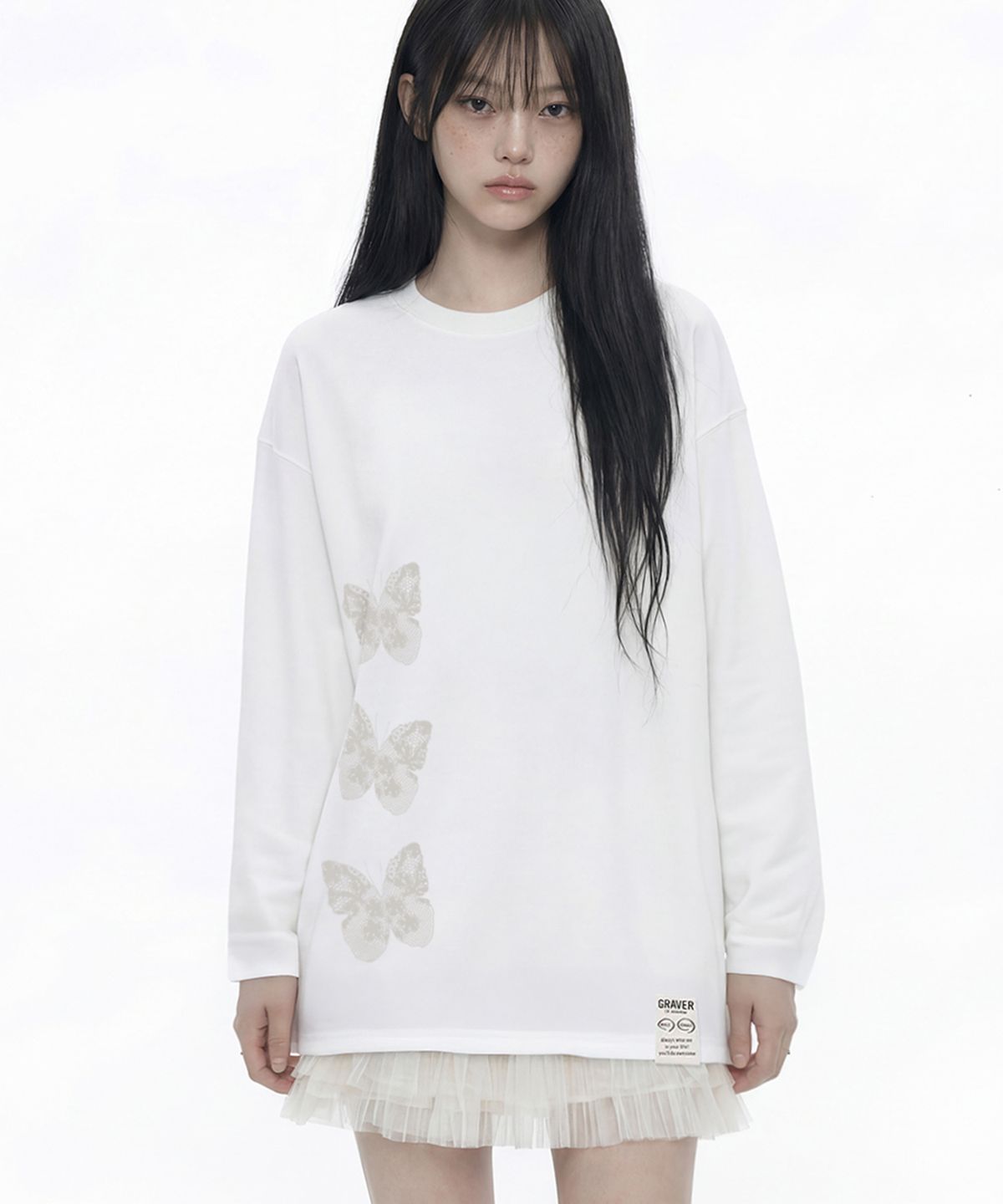 그레이버(GRAVER) [UNISEX]NAVI 롱슬리브 티셔츠_WHITE