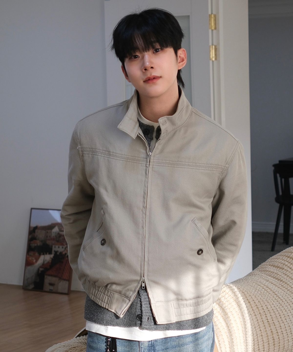 드로우핏(DRAW FIT) 이글 해링턴 워싱 자켓 [LIGHT GREY]