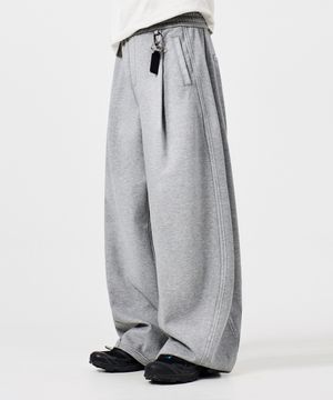 VLAD 원턱 커브드 컷오프 스웻 팬츠_멜란지