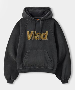 VLAD 체크 아플리케 후드 티셔츠_피그먼트 차콜