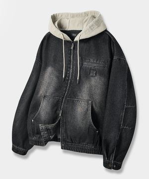 2WAY OG 에센셜 디트로이트 후드 집업_데님 빈티지 블랙