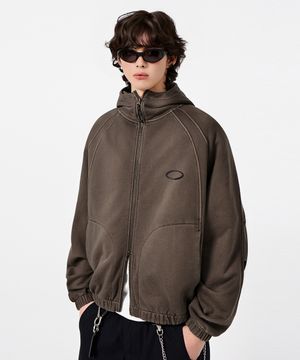 바라클라바 슬래쉬 후드 집업_스웻 브라운