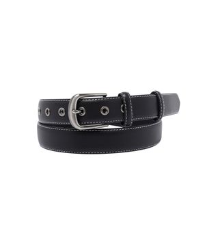 Stitched Leather Eyelet Belt (Black)