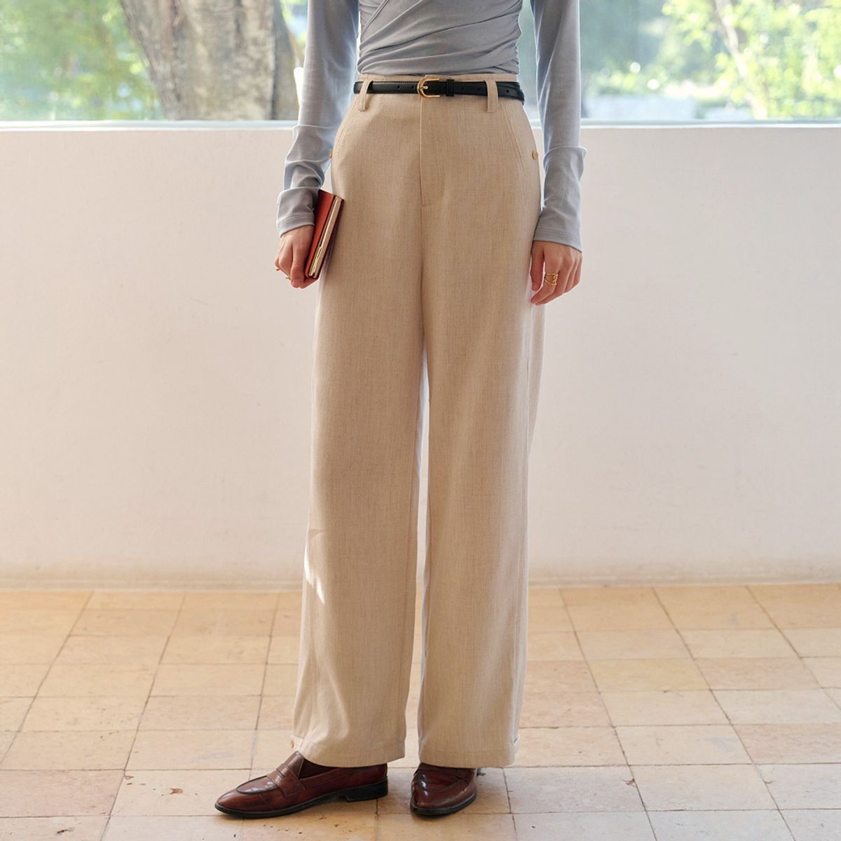 심플레트로(SIMPLE RETRO) SR_High-waisted slacks_2color