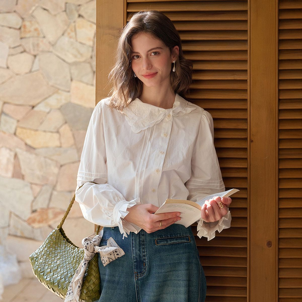 심플레트로(SIMPLE RETRO) SR_Texture jacquard blouse_2color