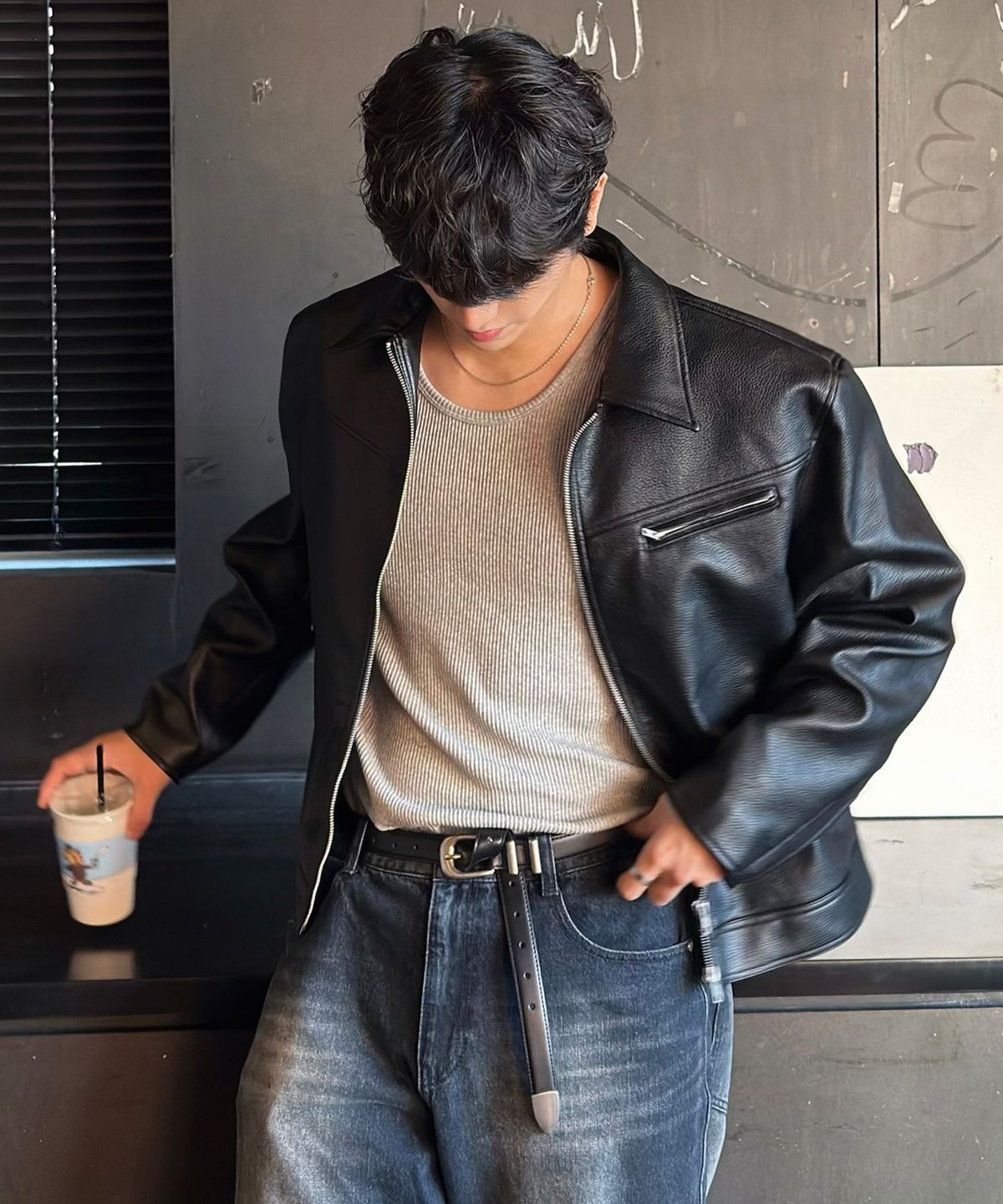 드로우핏(DRAW FIT) 러셀 텍스쳐드 싱글 레더 자켓 [BLACK]