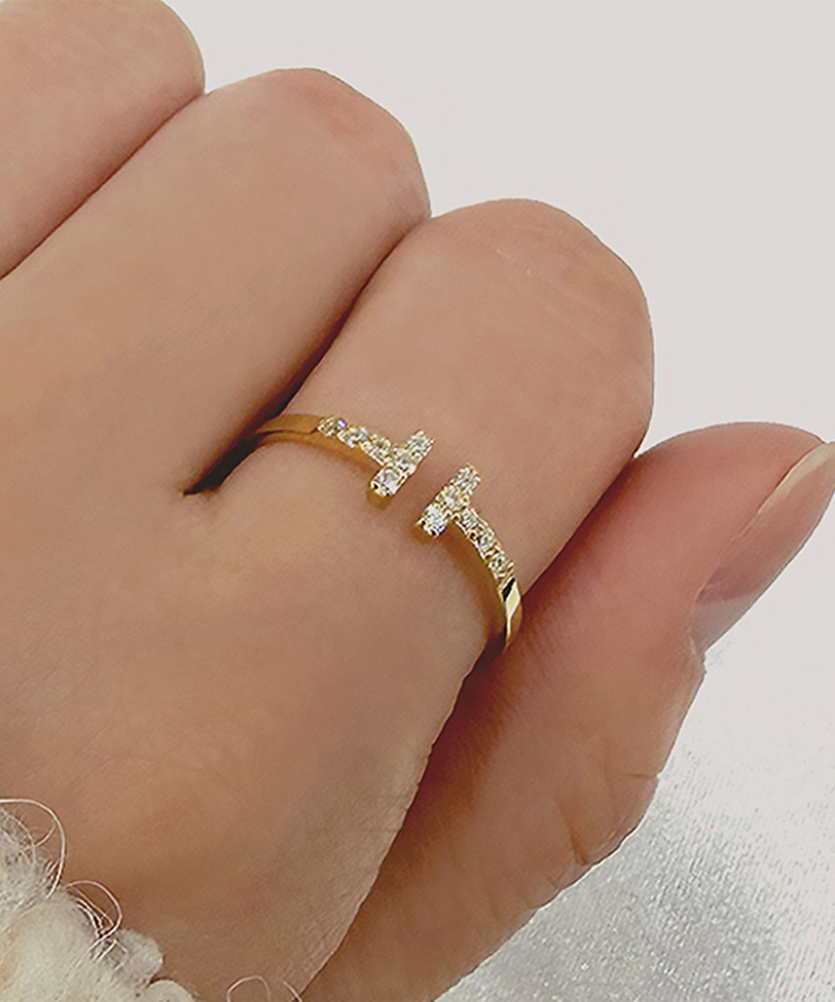 엘렌쥬얼리(HELENE JEWELRY) 925실버 더블 티 큐빅 오픈 미스 링 반지