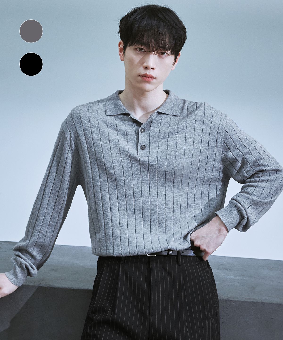 드로우핏(DRAW FIT) 울 서플 리브드 폴로 니트 [2color]