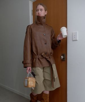 HIGH NECK LEATHER JACKET_BROWN