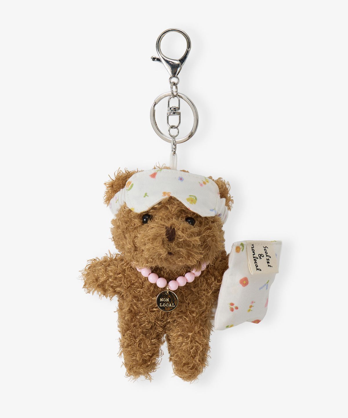 논로컬(NONLOCAL) [논로컬 X 설찌] Blooming Floral Sleepy Bear Keyring - Brown