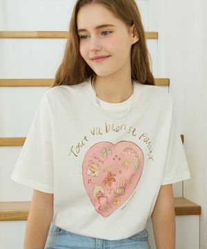 [논로컬 X 설찌] Coloring Heart Hand-Drawing T-Shirt - White