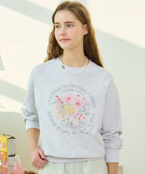 [논로컬 X 설찌] Bouquet Hand-Drawing Sweatshirt - Melange Grey