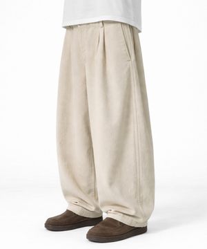 코튼 사이드 턱 벌룬 팬츠-베이지