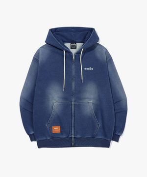 이큅 워싱 데님 후드집업 자켓 DENIM