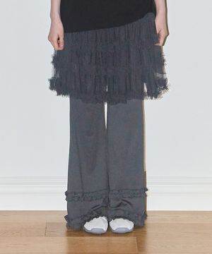 플레어 러플 레이어드 스커트 팬츠 차콜