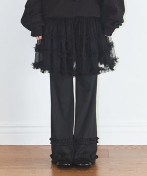 플레어 러플 레이어드 스커트 팬츠 블랙