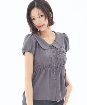 [김고은 PICK] 포밍 리본 퍼프 블라우스 차콜